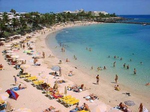 Popular beach in Playa Blanca, Lanzarote